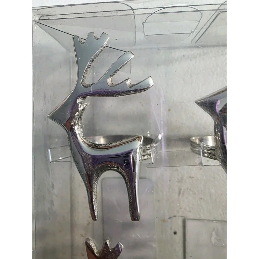Set Of 4 Silvertone Reindeer Napkin Ring Leila's Home Living Made In India